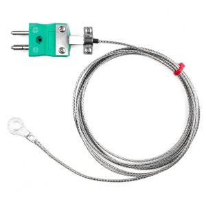Termopar de arandela IEC, cable aislado en fibra de vidrio con trenza de acero inoxidable que termina en colas desnudas o enchufe estndar - Tipo K