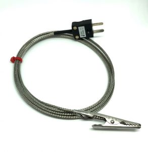 Termopar IEC Crocodile Clip con cable trenzado de acero inoxidable de fibra de vidrio - Tipo J - 1M