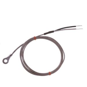 Termopar de arandela IEC, cable aislado en fibra de vidrio con trenza de acero inoxidable tipo J con terminacin de cola desnuda - Tamao del orificio de arandela de 6,0 mm