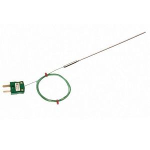Termopar con aislamiento mineral IEC con sello de recipiente liso, 1 m de cable IEC aislado con PFA y terminacin de mini enchufe - Tipo K - 1,5 mm x 150 mm