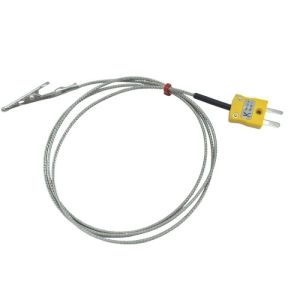 Termopar de pinza de cocodrilo ANSI con cable trenzado de acero inoxidable de fibra de vidrio - Tipo K - Longitud 3M
