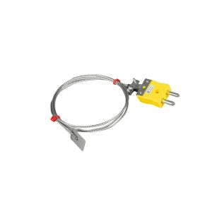 Termopar de hoja ANSI, cable aislado de fibra de vidrio con terminacin de trenzado de acero inoxidable en enchufe estndar - 2 m de longitud