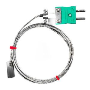 Termopar de hoja IEC, cable aislado con fibra de vidrio con trenza de acero inoxidable - Tipo K con terminacin de enchufe estndar - 5 m de longitud
