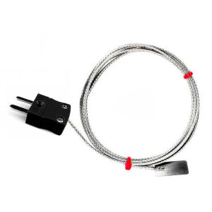 Termopar de hoja IEC, cable aislado con fibra de vidrio con trenzado de acero inoxidable - Tipo J con terminacin de enchufe en miniatura - 5 m de longitud