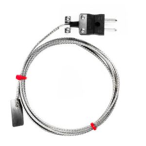 Termopar de hoja IEC, cable aislado con fibra de vidrio con trenza de acero inoxidable - Tipo J con terminacin de enchufe estndar - 5 m de longitud