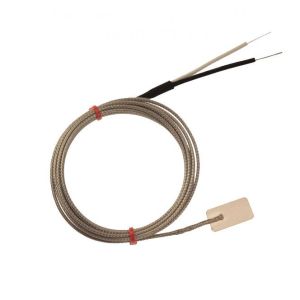 Termopar de hoja IEC, cable aislado de fibra de vidrio con trenza de acero inoxidable - Tipo J con terminacin de colas desnudas - 2 m de longitud