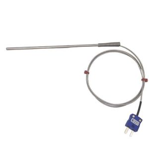 Sonda de termopar de uso general, cable aislado en fibra de vidrio con trenza de acero inoxidable - Tipo K JIS con terminacin de enchufe en miniatura - 2 m de longitud