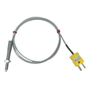 Termopar de boquilla ANSI, cable aislado de fibra de vidrio con trenza de acero inoxidable - Tipo K que termina en enchufe en miniatura - 5 m de longitud