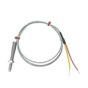 Termopar de boquilla ANSI, cable aislado de fibra de vidrio con trenza de acero inoxidable - Tipo K que termina en colas desnudas - 5 m de longitud
