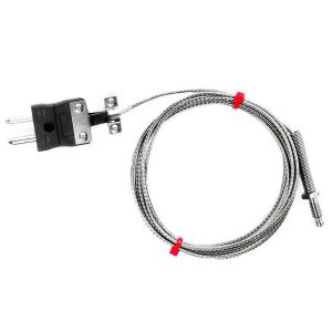 Termopar de boquilla IEC, cable aislado de fibra de vidrio con trenzado de acero inoxidable - Tipo J - Terminacin de enchufe estndar - 2M