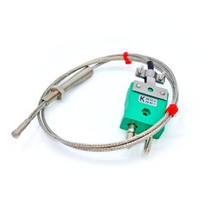 Termopar de boquilla IEC, cable aislado de fibra de vidrio con trenza de acero inoxidable - Tipo K - Terminacin de enchufe estndar - 2M