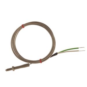 Termopar de boquilla IEC, cable aislado de fibra de vidrio con trenzado de acero inoxidable - Tipo K - Terminacin de colas desnudas - 2M