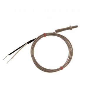Termopar de boquilla IEC, cable aislado con fibra de vidrio con trenzado de acero inoxidable - Tipo J - Terminacin de colas desnudas - 2M