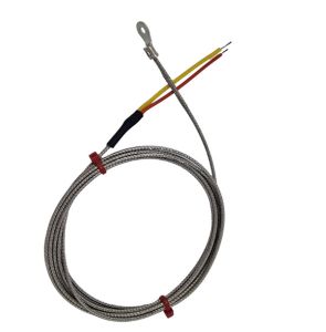 Termopar de arandela ANSI, cable aislado con fibra de vidrio con terminacin de trenza de acero inoxidable en colas desnudas - Tamao del orificio de la arandela de 3,5 mm