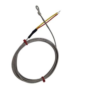 Termopar de arandela ANSI, cable aislado con fibra de vidrio con trenzado de acero inoxidable que termina en colas desnudas - Tamao del orificio de la arandela de 6,0 mm