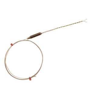 Termopar con aislamiento mineral IEC con potencimetro roscado y 100 mm de cable IEC trenzado doble aislado con PFA - Tipo T - 1,5 mm x 150 mm