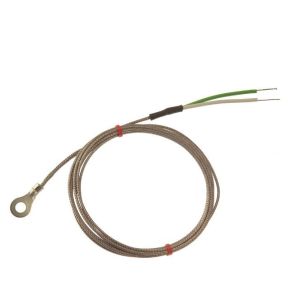 Termopar de arandela IEC, cable aislado en fibra de vidrio con trenza de acero inoxidable tipo K con terminacin de cola desnuda - Tamao del orificio de arandela de 3,5 mm