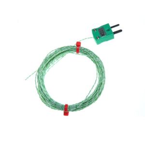Termopar de unin expuesta IEC de doble trenza con aislamiento de PTFE con enchufe en miniatura - Tipo K - Longitud de 2 m