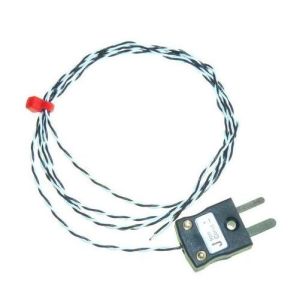 Termopar de unin expuesta IEC de doble trenza con aislamiento PFA con enchufe en miniatura - Tipo J - Tamao de hebra de 1/0,2 - Longitud de 1 m