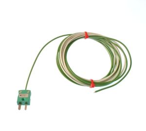 Termopar de unin expuesta IEC de un solo disparo de PTFE con enchufe en miniatura - Tipo K - Longitud de cable de 10 m