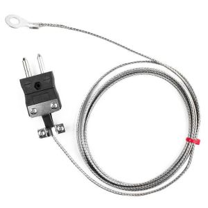Termopar de arandela IEC, cable aislado de fibra de vidrio con trenza de acero inoxidable tipo J con terminacin de enchufe estndar - Tamao del orificio de arandela de 3,5 mm
