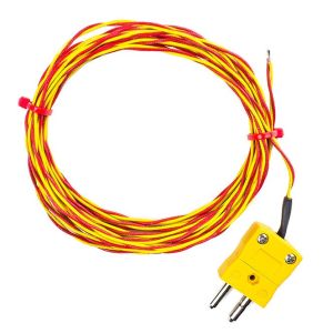 Termopar de punta soldada expuesta trenzada doble de fibra de vidrio de alta temperatura ANSI tipo K con terminacin de enchufe estndar - Longitud de 10 m
