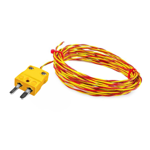 Termopar de punta soldada expuesta de fibra de vidrio de alta temperatura ANSI tipo K con terminacin de enchufe en miniatura - 5 m de longitud