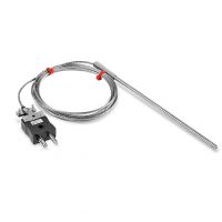 Sonda de termopar de uso general IEC, cable aislado en fibra de vidrio con trenza de acero inoxidable que termina en colas desnudas, enchufe en miniatura o estndar - Tipo K, J