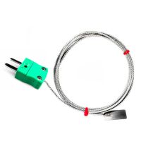 Termopar de hoja IEC, cable aislado en fibra de vidrio con trenza de acero inoxidable que termina en colas desnudas, enchufe en miniatura o estndar - tipo K, J